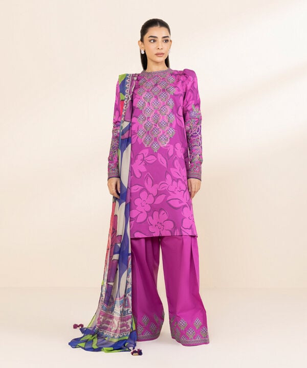 Unstitched Lawn '25 - 3 Piece - Embroidered Cotton Satin Suit - U3PESG25V120