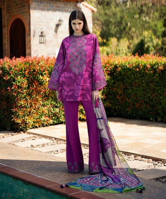 Unstitched Lawn '25 - 3 Piece - Embroidered Cotton Satin Suit - U3PESG25V120