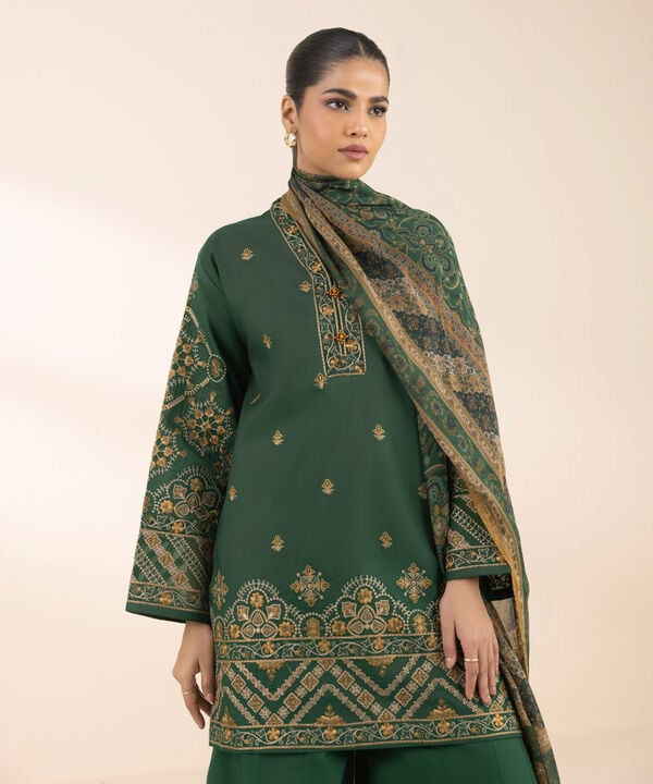 Unstitched Lawn '25 - 3 Piece - Embroidered Cotton Satin Suit - U3PESG25V121