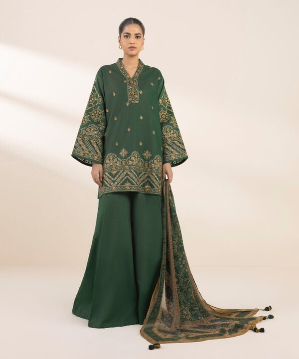 Unstitched Lawn '25 - 3 Piece - Embroidered Cotton Satin Suit - U3PESG25V121