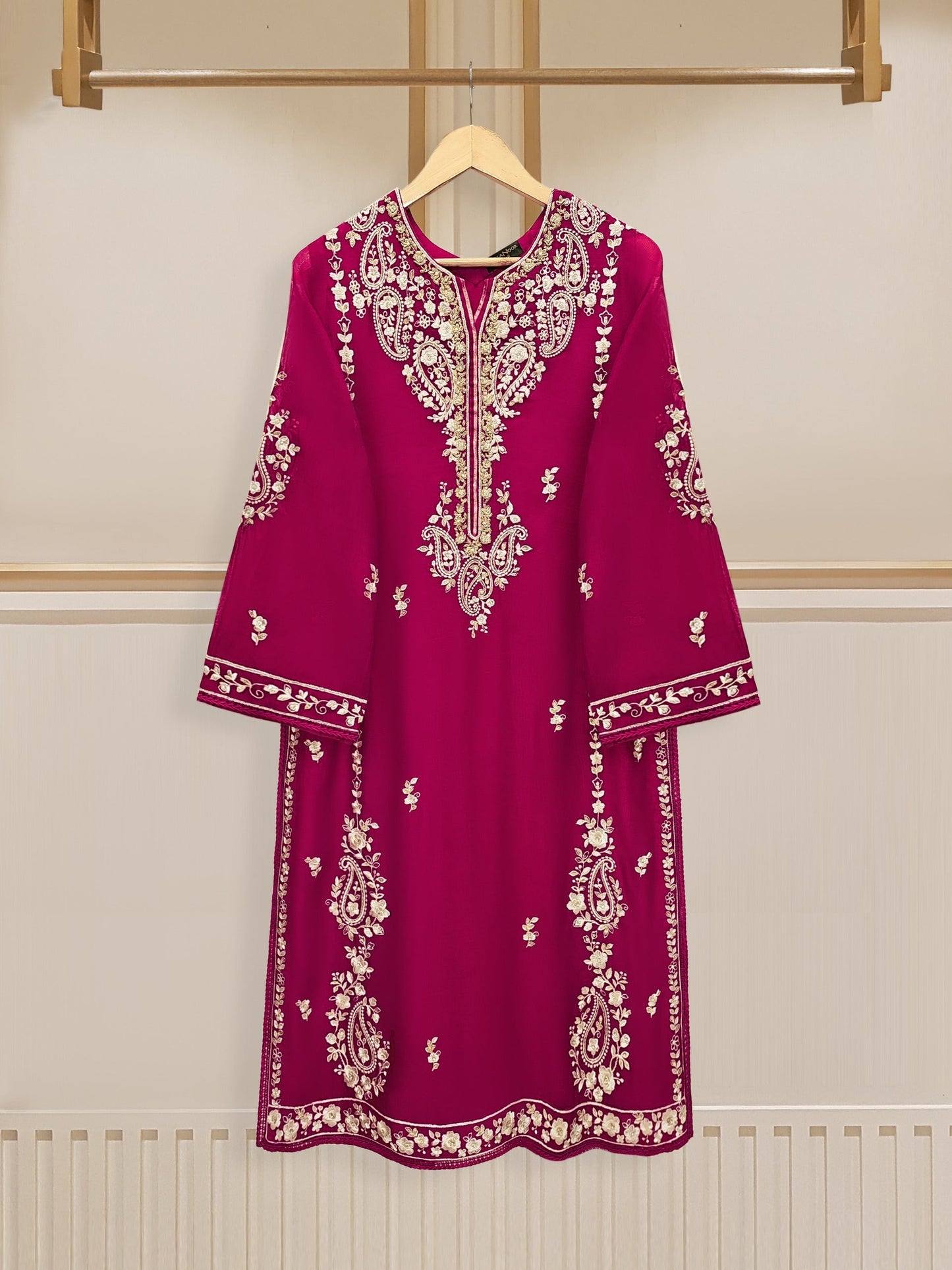 3 Piece - Pure Cotton Net Embroidered Suit S110187