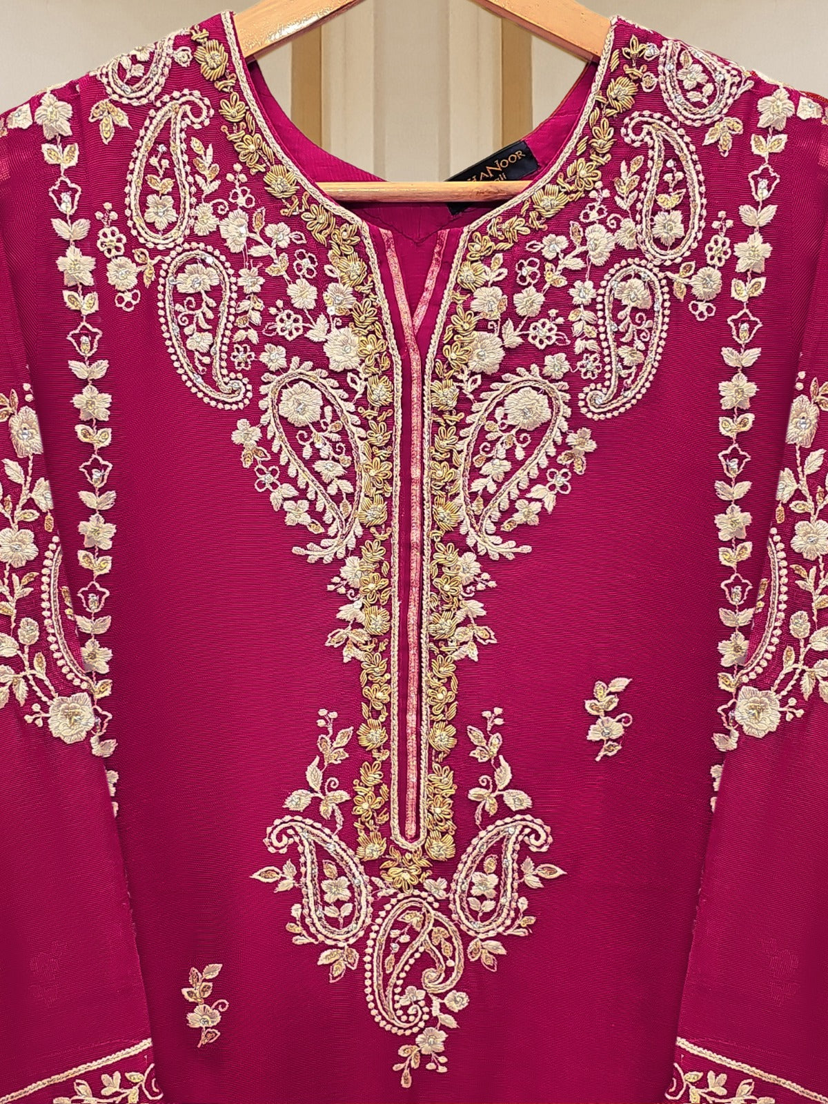 3 Piece - Pure Cotton Net Embroidered Suit S110187