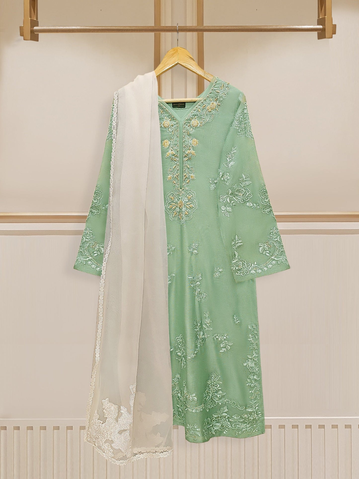 3 Piece - Pure Cotton Net Embroidered Suit S109783