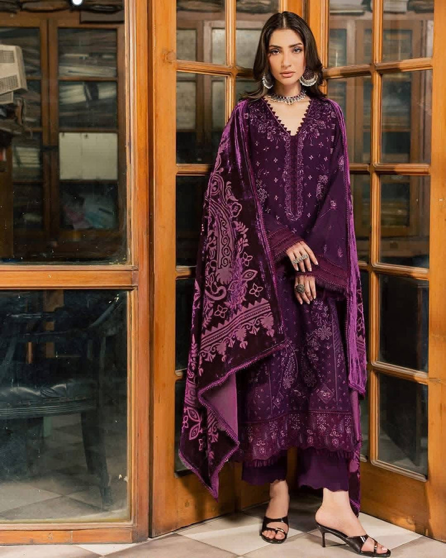 Unstitched Winter Suit - Purple photo 1
