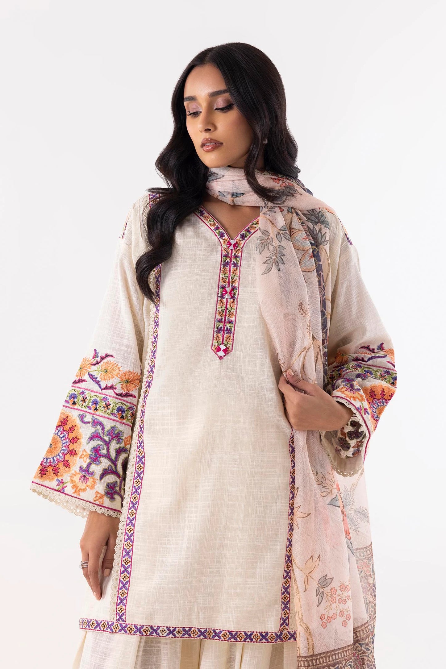 Stitched Beige Emboidered Shirt + Shalwar