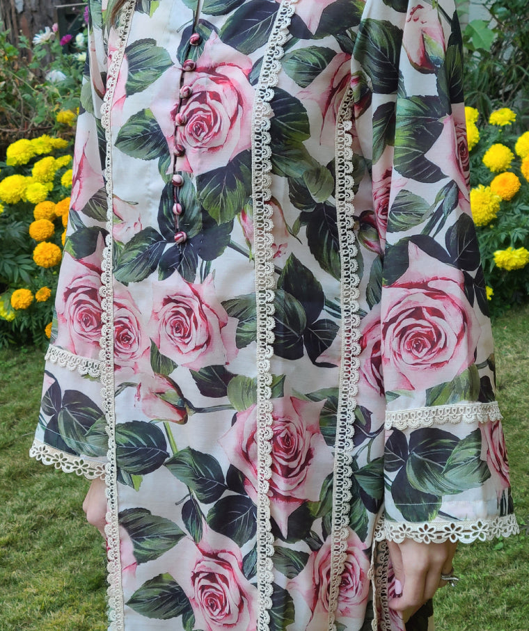 Digitally Printed Lawn '25 - Pink Floral Elegance