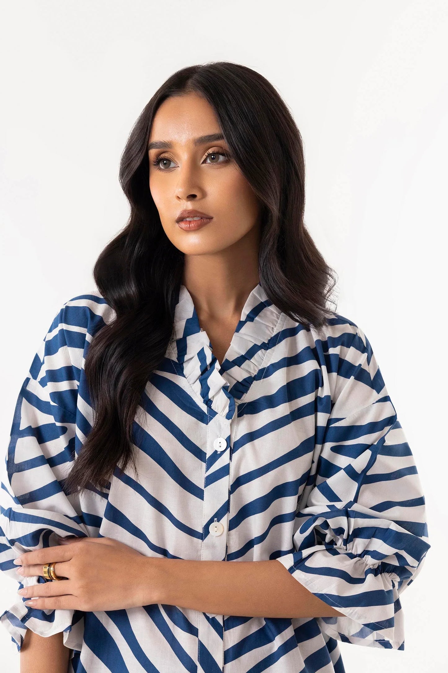 Western '25 - Stitched White & Blue Shirt